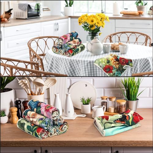 Tudomro 6-Piece Floral Kitchen Towels Set - Soft & Durable