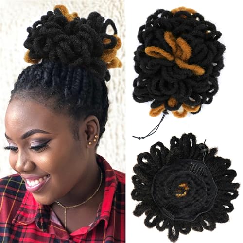 Black Women Faux Locs Ponytail Bun - Petal Dreadlock Hairpiece, 8"