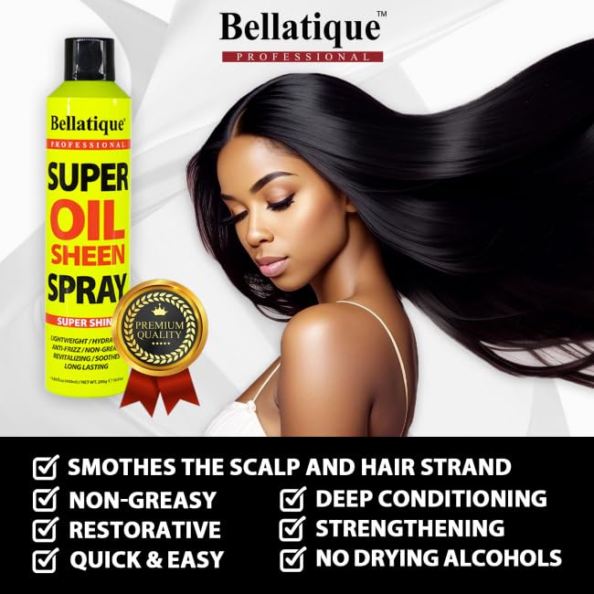 BELLATIQUE Super Oil Sheen Spray - Lightweight Hydrating Hair Shine, 14.88 oz