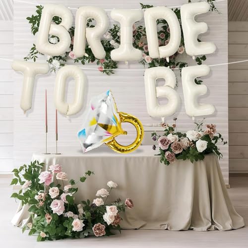 Beige Bride to Be Balloons Set with Diamond Ring Mylar Balloon