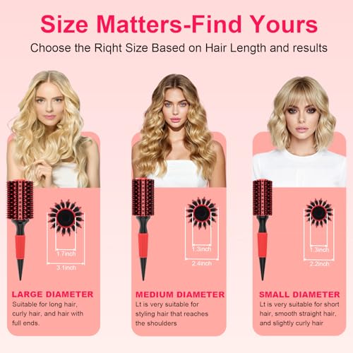 BBV 1.3 Inch Round Hair Brush - Boar Bristle for Volume & Shine