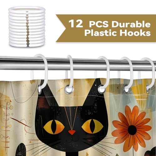 Black Cat Shower Curtain - Boho 72x72 Inch Waterproof Bath Decor