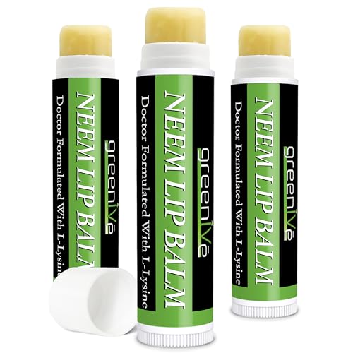 GreenIVe Neem Lip Balm, Vegan L-Lysine Moisturizer for Dry Lips (3 Tubes)