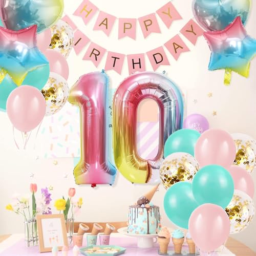 10th Birthday Party Balloons with Happy Birthday Banner Set