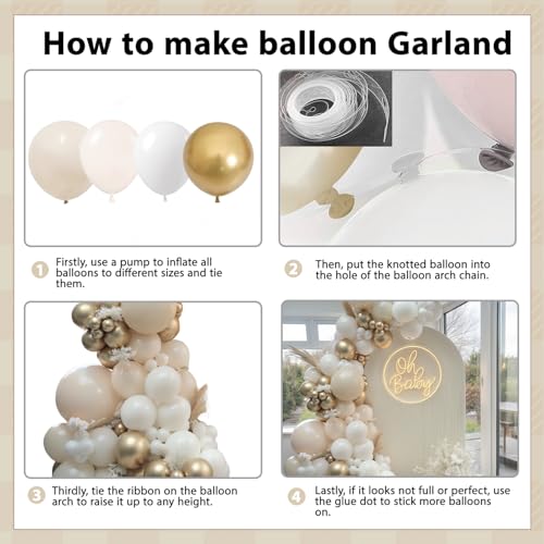 White and Gold Balloon Arch Kit - 144 Pcs for Celebrations