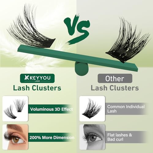 KEYYOU 3D Fluffy Lash Clusters D Curl Volume Lashes for Daily & Special Occasion Wear