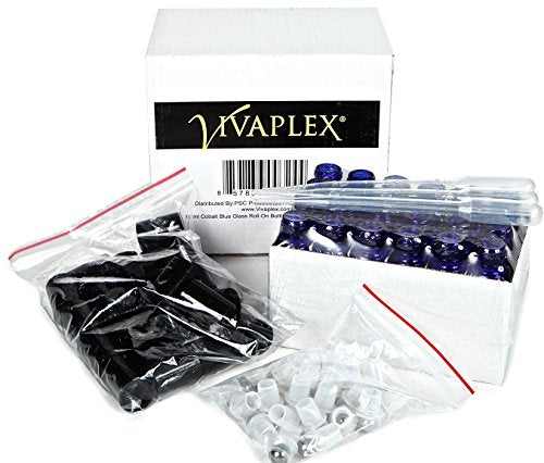 Vivaplex 10ml Cobalt Blue Glass Roll-On Bottles with Stainless Steel Roller - 27pk