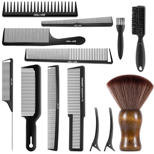 SALONSILK 13-Piece Professional Barber Comb and Neck Duster Set