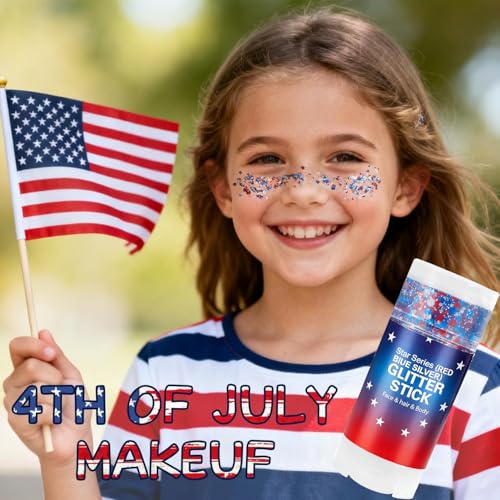 ZARICS 4th of July Patriotic Face & Body Glitter Stick - Red White & Blue Festival Makeup (Variation 01)
