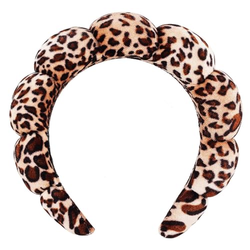 TYSSELY Gold Velvet Leopard Spa Headband for Face Washing & Beauty