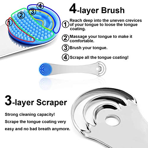 Moosec Silver Tongue Scrapers - 2PCS Stainless Steel Cleaner for Bad Breath