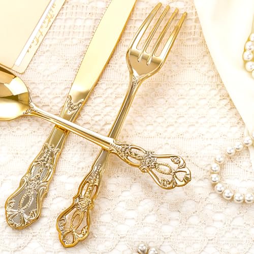 40PCS Gold Plastic Silverware Set - Elegant Disposable Cutlery for Parties
