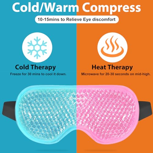 BeeVines Pink & Blue Gel Eye Mask 2 Pack - Cooling & Hot Therapy for Puffy Eyes, Dark Circles, Sinuses Relief