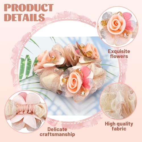7-Piece Floral Mesh Rose Hair Scrunchies - Elegant Stretchy Hair Ties