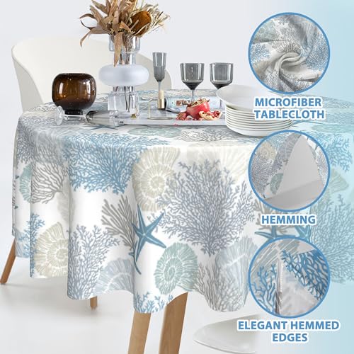 KORVITA 60-Inch Marine Theme Round Tablecloth - Washable & Stain Resistant