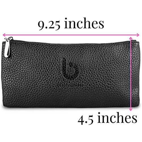 Travel Makeup Brush Case PU Leather Cosmetic Bag for Women, Black