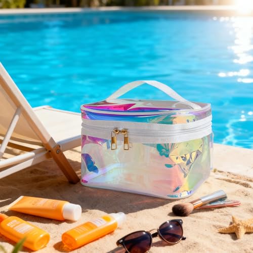 TotePrint Holographic Blue Waterproof PVC Makeup Bag - Travel Organizer