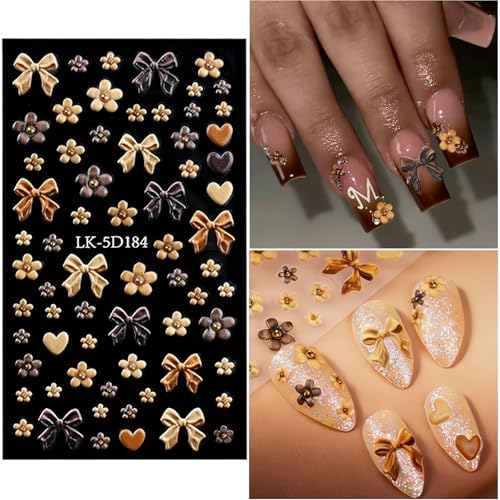 Bow Flower 3D Nail Stickers with Pearls & Rhinestones for Nail Art