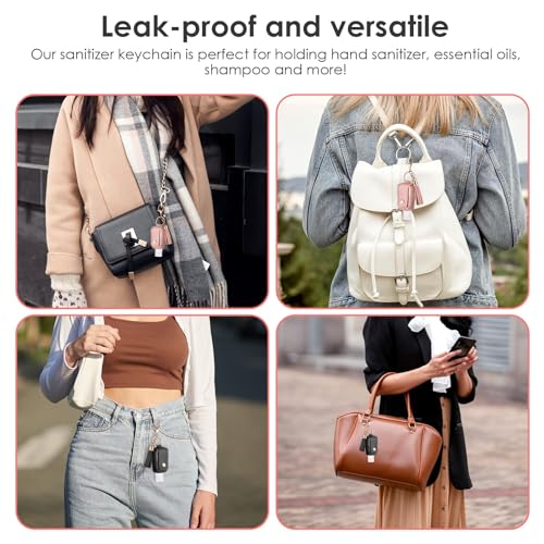 2Pcs Portable Leather Hand Sanitizer Holder, Travel Size Keychain