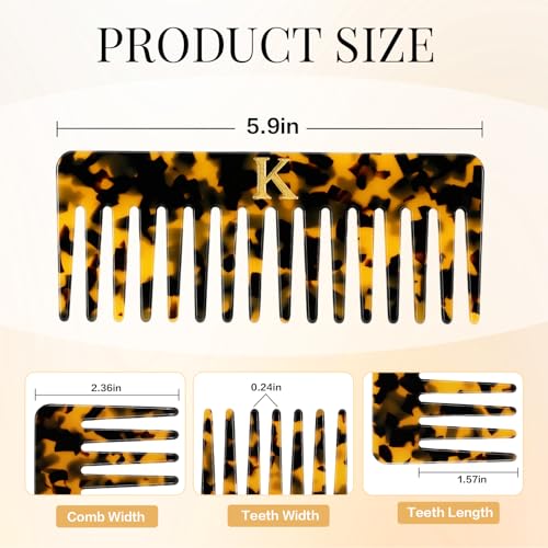 Auseibeely 2 Pack Large Wide Tooth Hair Comb with Initial K - Tortoise Cellulose Acetate, Detangler for Thick Curly Wet & Dry Hair