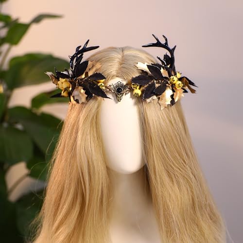 MOSTORY Light Up Antler Crown, Dark Elf Flower Circlet for Renaissance Fair
