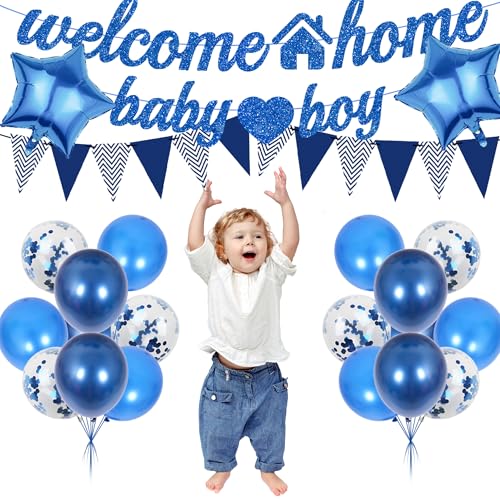 Welcome Home Baby Boy Decoration Set - 22 Pcs Blue Banners & Balloons
