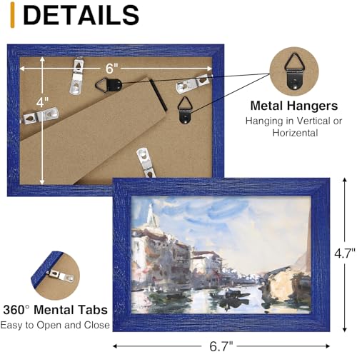Solid Oak Wood 4x6 Picture Frame in Blue | Matted for 3.5x5 Photos