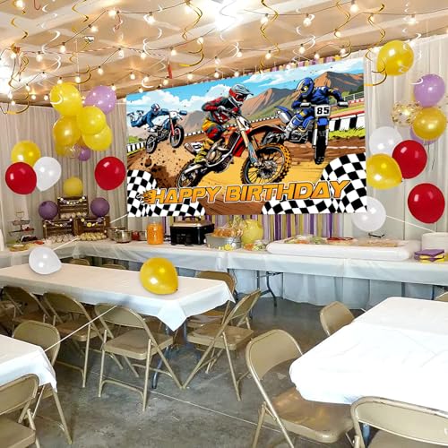Dirt Bike Birthday Banner Backdrop - Motocross Party Decorations
