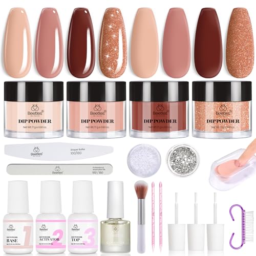 Beetles Fall Dip Powder Nail Kit - Espresso Glow Collection with Glitter & Tools