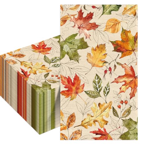 Fall Leaf Paper Napkins - 100pcs Decorative Hand Towels