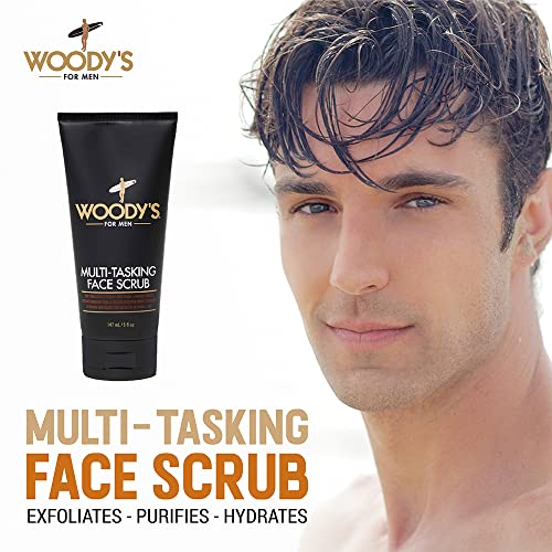 Woody's Multi-Tasking Face Scrub & Hydrating Cleanser for Men – Exfoliates & Moisturizes, 5 Fl Oz