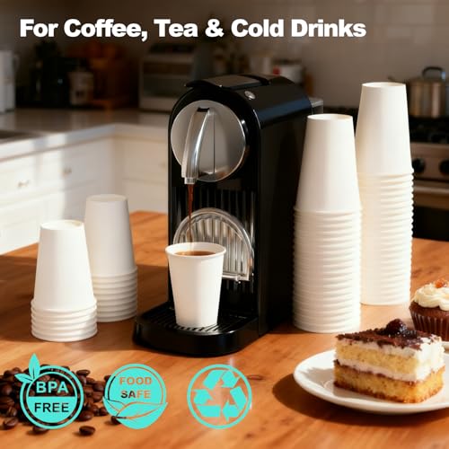 100 Count 8 oz Disposable White Paper Coffee Cups - Leak-Resistant