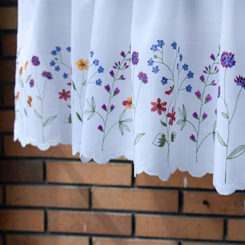 Siykkay Floral Embroidery Curtain Valance - White 52x18 inch