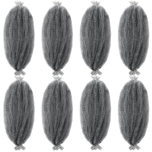 MCNJM 16 Inch Grey Afro Twist Hair Pre-Fluffed Spring Twist Extensions Pack of 8