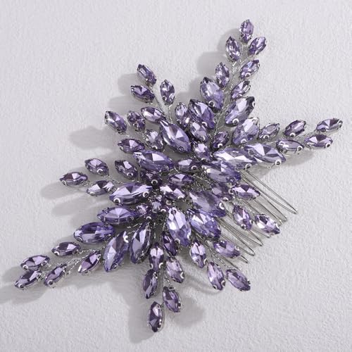 Rumtock Vintage Violet Crystal Beads Side Hair Comb for Wedding - Bridesmaid, Handmade 8.5x13.5 cm