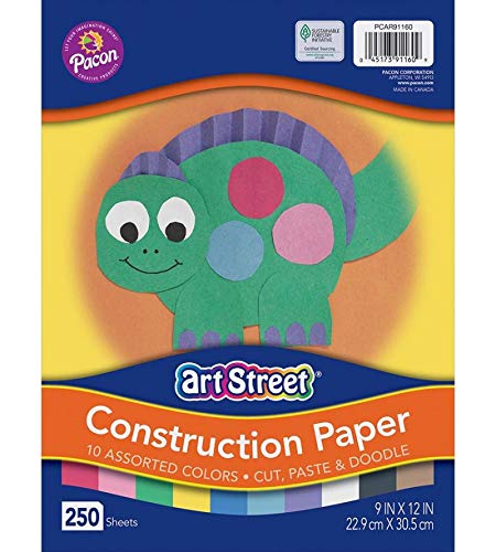 Prang Standard Weight Construction Paper, 10 Assorted Colors, 250 Sheets