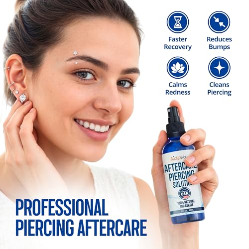 BodyJ4You Piercing Aftercare Spray - Saline Solution for Piercings Wound Wash Sterile Saline - Keloid Bump Removal Ear Nose Septum Belly Button Cartilage - Sea Salt Earring Cleaner Fine Mist 2 Fl Oz