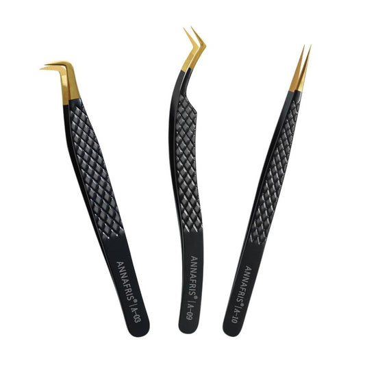 ANNAFRIS Lash Tweezers for Eyelash Extensions,Precision Fiber Tip for Volume Eyelash Extensions,Lash Extension Tweezers for Easy Application and Removal-A03+09+10