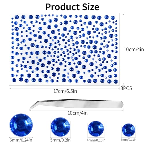 BYNYTO Dark Blue Face Gems 975pcs Self-Adhesive Rhinestones & Pearls for Makeup & DIY Crafts