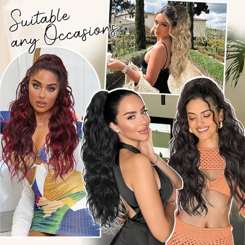HANYUDIE 26 Inch Wavy Claw Clip Ponytail Extension - Dark Brown