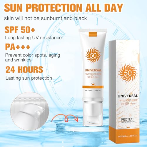 Rednow Tinted Face Sunscreen SPF 50 - Hydrating Daily Moisturizer, 2 Pack