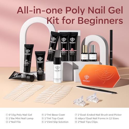 Modelones Nude Glitter Poly Gel Nail Kit with 6 Colors & 8W LED Lamp for Salon & DIY