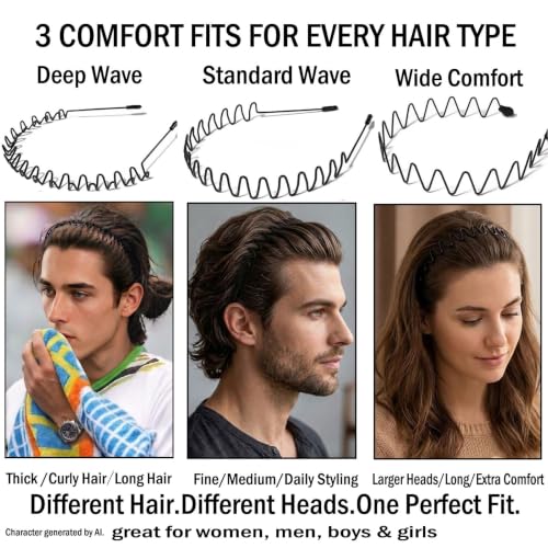 Zig Zag Metal Headbands for Women & Men | 3 Styles for Volume & Comfort