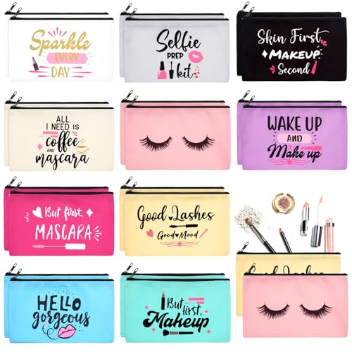 20 Pcs Inspirational Makeup Bags Bulk Set - Cute Cosmetic Pouches for Gifts