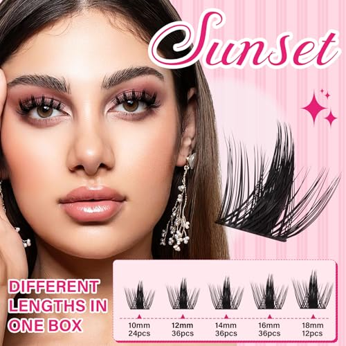 PROLASHBEAUTY Sunset Lash Clusters - Mixed 10-18mm Eyelash Sets, Reusable Makeup Tool