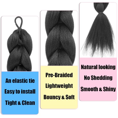 SECPOCPONY 24 Inch Black Synthetic Braided Ponytail with Tie for Costume Cosplay (1B)