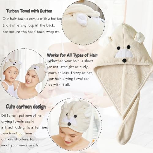 iNelihoo Pink Fox Kids Hair Towel Wrap - Absorbent, Quick-Dry Turban for Girls 0-9