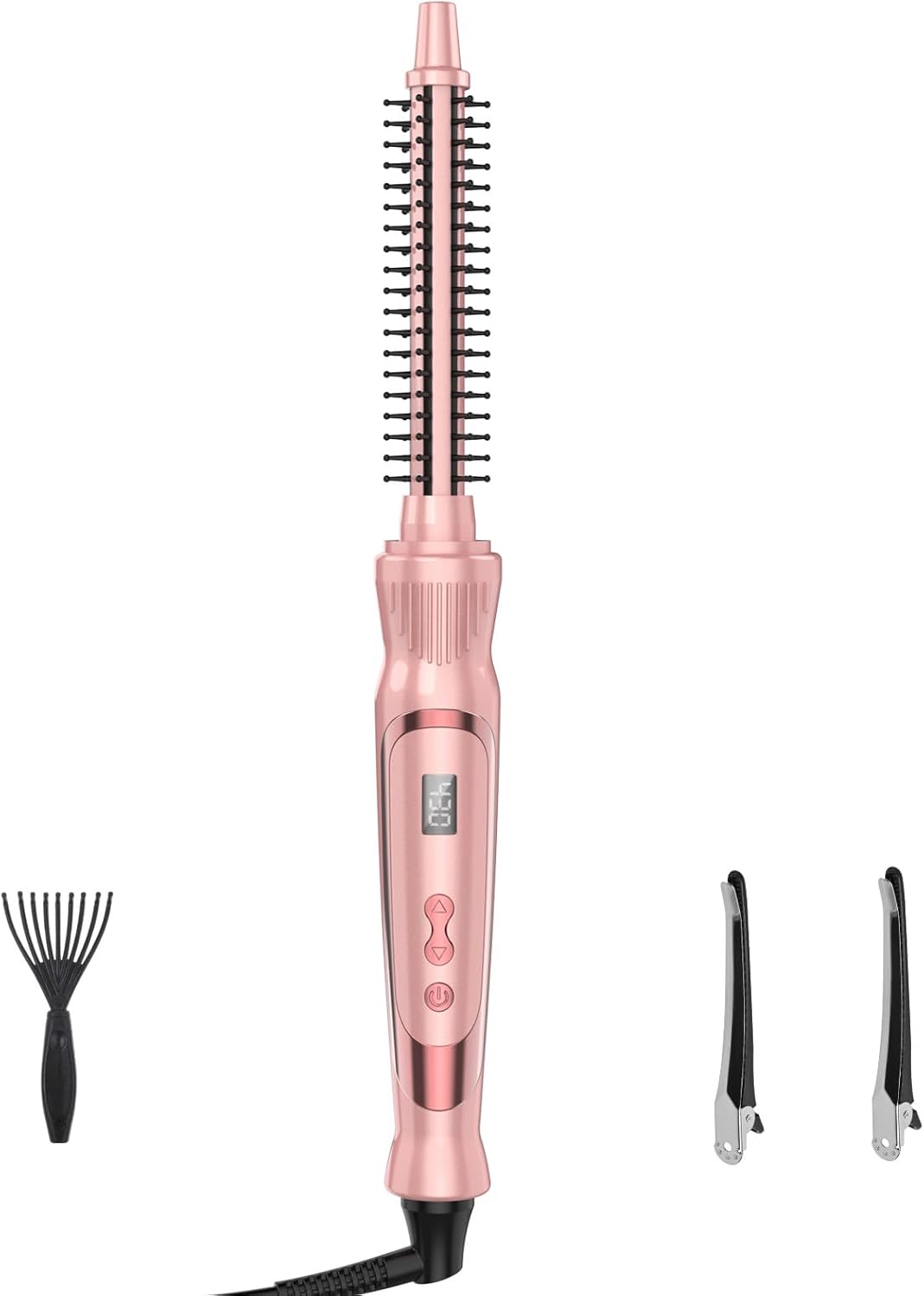 Heated Round Brush - 0.5 Inch Small Curling Brush for Volumizing | Pink Ceramic Tourmaline Ionic Hair Styler