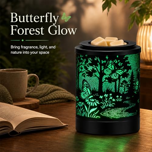 Butterfly Forest Wax Warmer with 7-Color LED Night Light & Timer