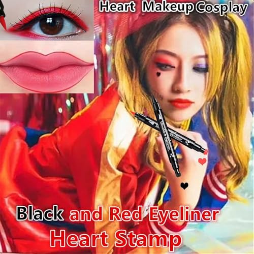 Go Ho Black & Red Heart Eyeliner Stamp Dual-Ended, Waterproof Liquid Liner – 2 PCS